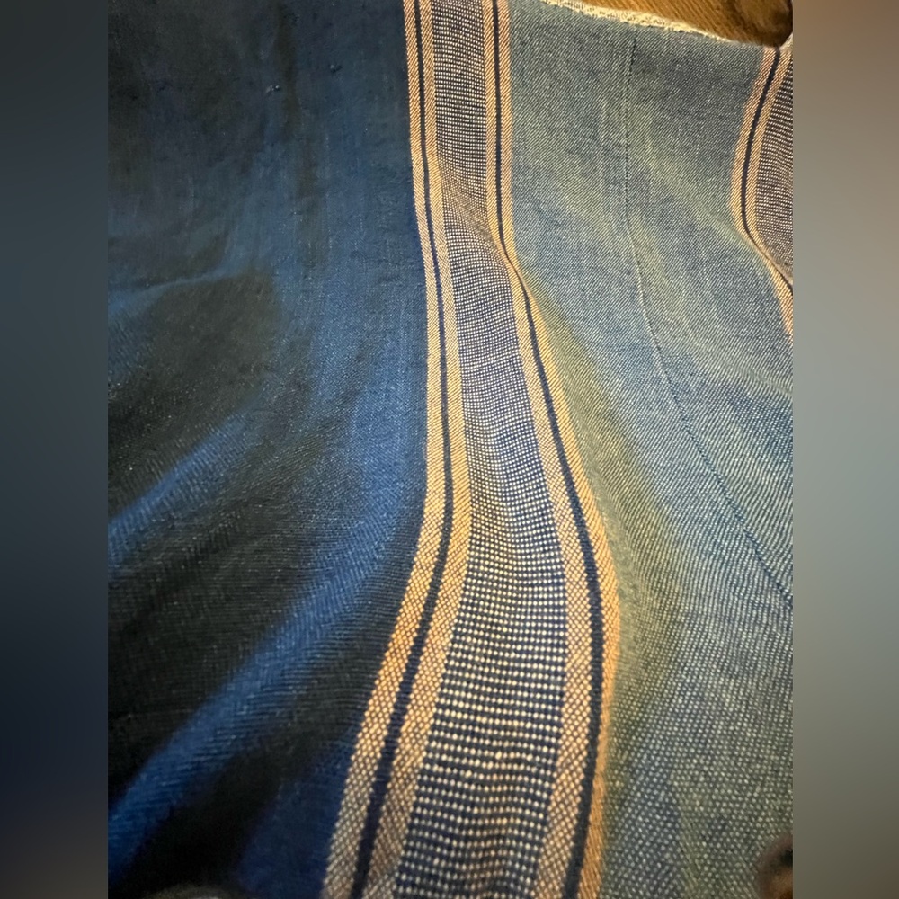 Hand tailored in Thailand Blue Striped Women's Cropped Top Linen Cotton Blend - Picture 5 of 5